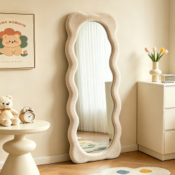 Creative Bear-Shaped Cream-Style Full-Length Mirror, Floor-Standing Mirror for Home Use, Irregular-Shaped Dressing Mirror for Girls' Bedroom, Light Luxury Fitting Mirror