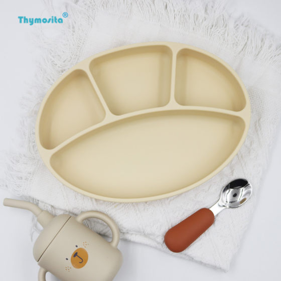 Baby suction cup-type complementary food partition plate, baby-specific platinum-grade silicone anti-fall tableware children's meal bowl

