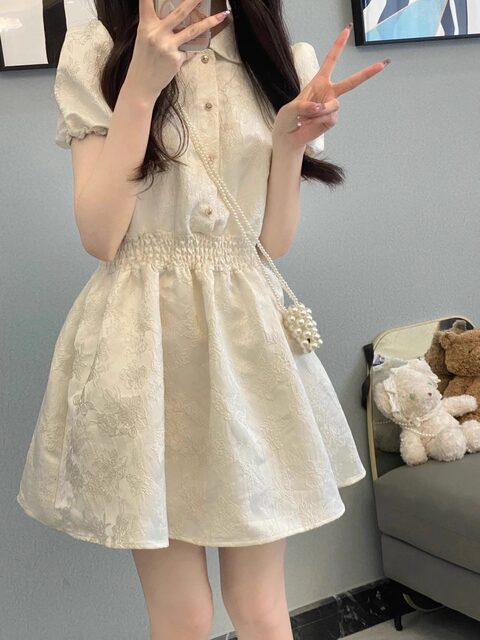 summer new French retro wave dot mesh over the knee is very fairy cake dress