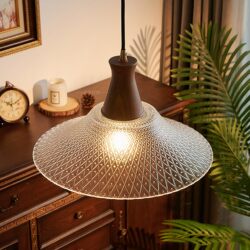 Medieval Style Chandelier, Japanese Retro Brass Walnut Wood Glass Dining Room Tea Room Chandelier, Full Spectrum Eye Protection Bedside Lamp