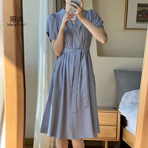 
[Clearance] Coffee Break French Dress High-end Temperament Versatile High-waist Short-sleeved Mid-length Skirt