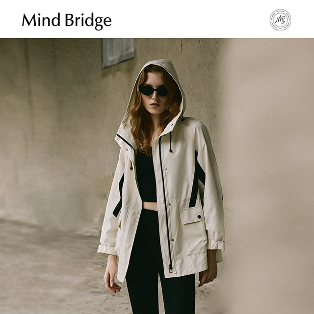 MB MindBridge2024 New Hooded Jacket Women's Urban Outdoor Jacket Autumn Contrast Color Sports Top