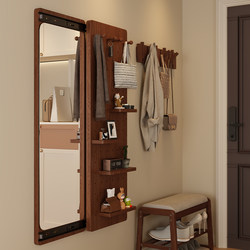 Pegboard Dressing Mirror Integrated with Invisible Sliding Full-Length Mirror, Solid Wood, for Home Use, Hidden at the Entrance Doorway, Creative Design