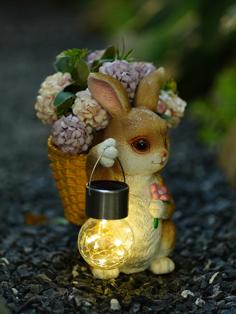 Cute rabbit flowerpot solar cloth landscape light garden outdoor ...