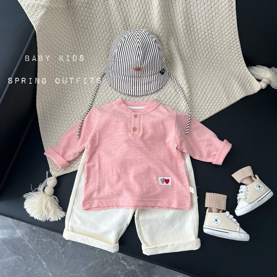 
Boys's Spring and Autumn 100-day-old clothes for infants and children's spring and autumn pink long-sleeved tops for children's base shirt T-shirt