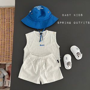 
Summer baby boy thin vest suit baby summer clothes going out cotton sleeveless shirt shorts going out clothes