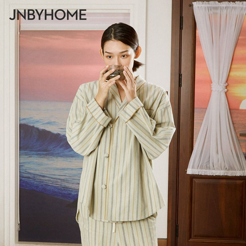 JNBYHOME Jiangnan ткань с длинными рукавами из чистого хлопка с лацканами вельветовая женская домашняя одежда полосатые пижамы в стиле ретро для пары