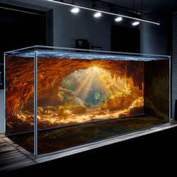 Fish Tank Background Sticker 3D Stereoscopic High-Definition Image 5D Aquarium Cave Landscape Decoration Painting Wallpaper Non-Transparent Adhesive