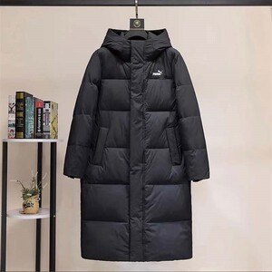 
Outlet counter hooded mid-length down jacket for men and women thickened white duck down windproof warm jacket loose coat