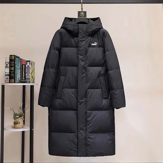 
Outlet counter hooded mid-length down jacket for men and women thickened white duck down windproof warm jacket loose coat