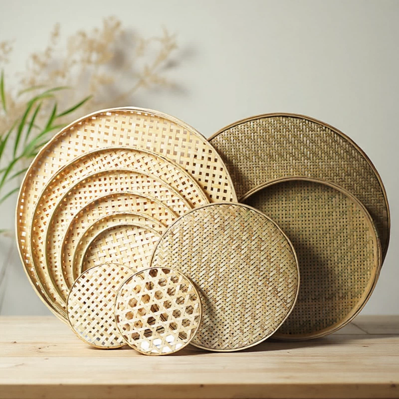 頭層竹青手工竹編手提籃DL32-竹風收納籃帶蓋圓形方底設計