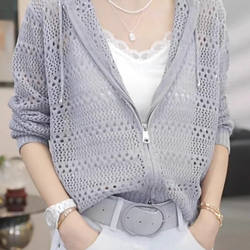 Designed Zipper Hollow-Out Long-Sleeve Hooded Knit Cardigan for Women, 2026 Spring Fashion Casual Hooded Sweater Top