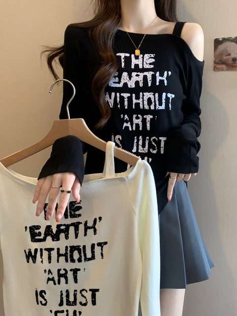 Design Sense Niche Long Sleeve Non-ironing Draping Vertical And Smooth Printed Top Shirt