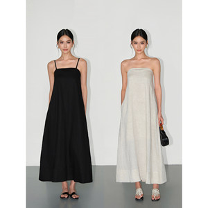 
NEVA HU minimalist tube top dress for women, loose temperament suspender skirt, linen high-end light luxury long skirt