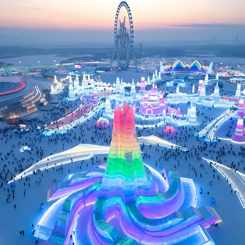 冬季东北哈尔滨长春吉林6天5晚小团 滑雪温泉雾凇航拍长白山延吉