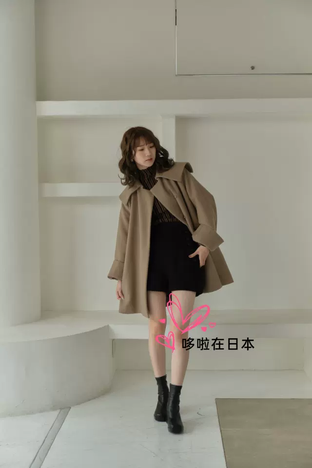 日本代購拼郵包稅eaphi 外套big collar middle coat-Taobao