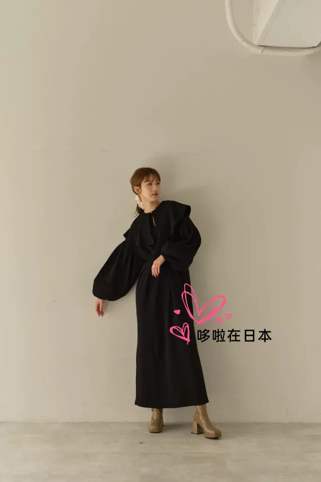 日本代购拼邮包税eaphi 连衣裙big collar waist tuck one piece-Taobao