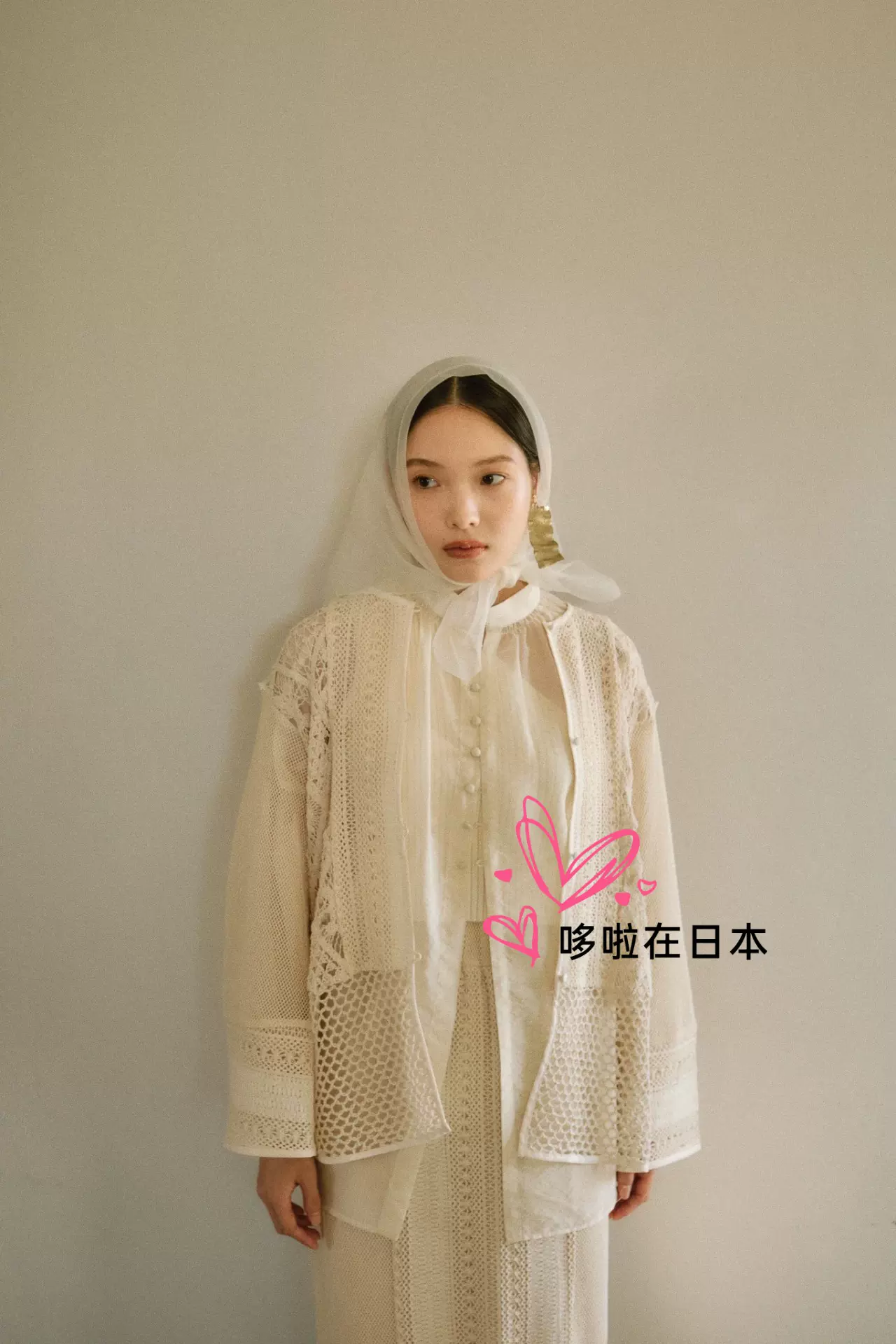 日本代购拼邮包税eaphi 网状长袖cotton lace patchwork blouse-Taobao 