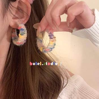Flocking autumn and winter plush earrings colorful niche design