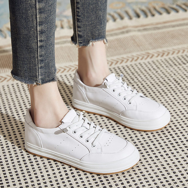 
Fashion new product top layer cowhide leather genuine leather white shoes for women versatile New Year casual flat shoes slimming board shoes