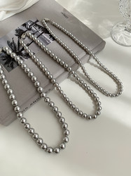 Ni Ni's Same Style French Light Luxury Retro Light Silver-Gray Pearl High-End Elegant Necklace Choker Sweater Chain for Women