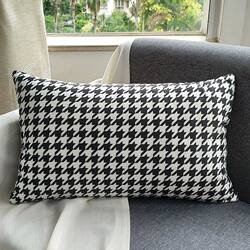 Rectangular Small Cushion for Living Room Sofa Backrest, Lumbar Pillow, Houndstooth Pattern Pillowcase with Insert