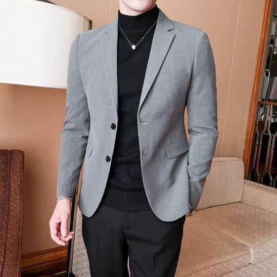 
Men's small suit Korean style slim solid color top for young handsome casual single suit business spring and autumn high-end jacket