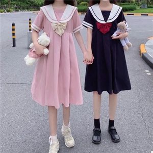 
2025 new college style dress with short sleeves for female students sweet and cute Japanese navy neck jk best friend a-line skirt