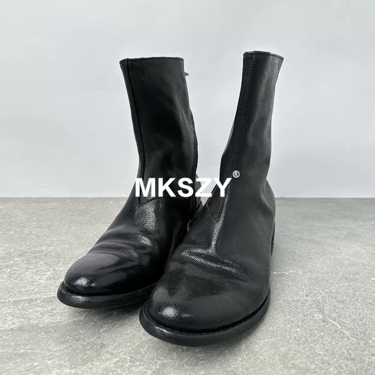 MKSZY RO lace up creeper boots疯狂绑带皮靴固特异增高高帮靴男-Taobao