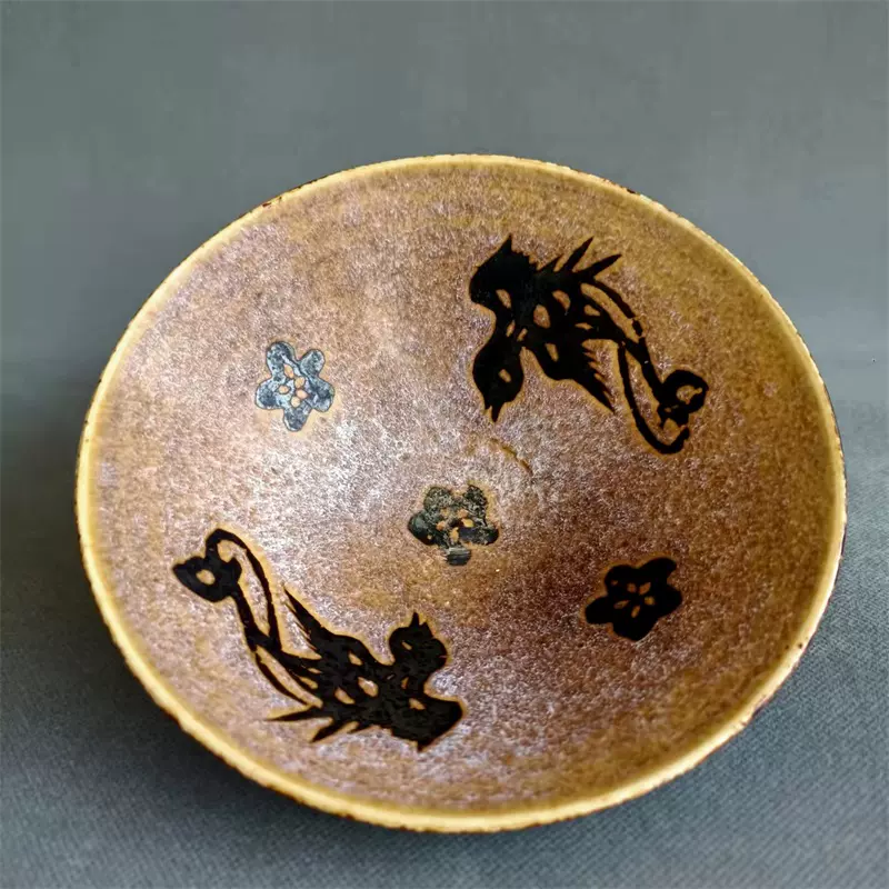 宋吉州窑窑变花釉十二生肖凤凰碗仿古瓷老货旧