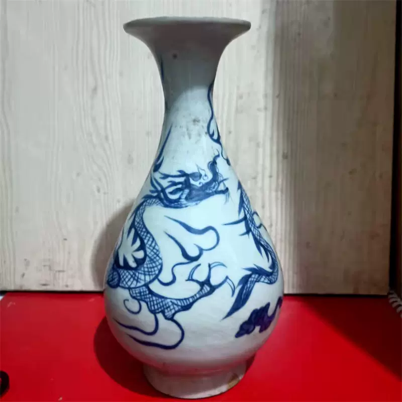高仿古元代青花龙纹玉壶春瓶精品陶瓷老货旧