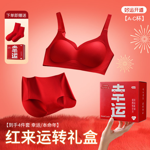 Year of the Nation, Red Lingerie and Underwear Set for Women 2025 New Snake Gift Box Married Bride Small Breasts Gathering Bra