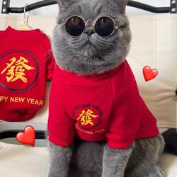 Cat Clothes for Autumn and Winter, Fleece-Lined Warm Sweatshirt, Pet Anti-Shedding Clothing for Blue Cats, Teddy, Bichon, Small Dogs, Festive for the New Year