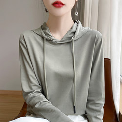 2026 Spring and Autumn New Thin Hooded Sweatshirt Long Sleeve T-Shirt for Women, Pure Cotton Hoodie, Base Layer, Age-Reducing Top for Outerwear