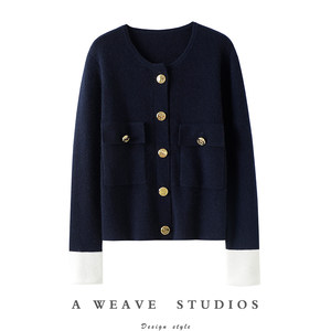 
New era tasteful round neck thickened cashmere cardigan for women pure cashmere sweater knitted cardigan jacket autumn and winter new style