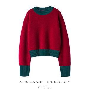 
Italy's new favorite ~ Contrast color 100% pure cashmere sweater for women autumn and winter short thickened loose pullover sweater
