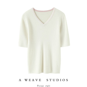 
The quality is great! Spring and summer are amazing ~ worsted V-neck cashmere short-sleeved women's pure cashmere sweater knitted bottoming shirt