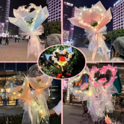 New Trendy Rose Transparent Glowing Balloon Valentine's Day Stall Bouquet Bubble Ball Popular Confession Gift