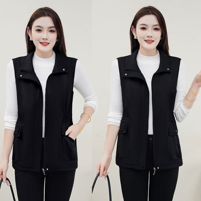 Middle-aged and elderly spring and autumn new sleeveless vest for mothers, fashionable and casual, versatile waist vest vest, thin vest for outer wear