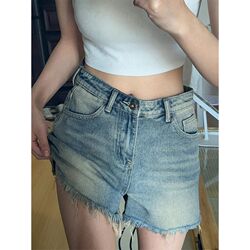 Denim shorts for women, summer, thin, fat nmm, loose, hip-covering, slimming, a-line wide-leg hot pants, pear-shaped body pants