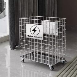 Household Floor-Standing Yoga Mat Storage Basket with Wheels, Badminton Racket Organizer, Sports Fitness Equipment Foam Roller Frame