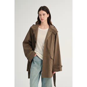 
MAISON CECILE deep coffee/dark gray retro casual silhouette short windbreaker jacket (hat removable)