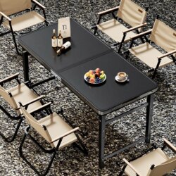 Folding Table for Outdoor Use, Portable and Adjustable Height, Suitable for Setting up Stalls, Camping, Picnics, and Night Market Activities, with Folding Chairs