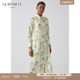 lkbennett fairy-style printed silk dress for women, spring and autumn long sleeve waist-hugging shirt skirt long (two wears)
