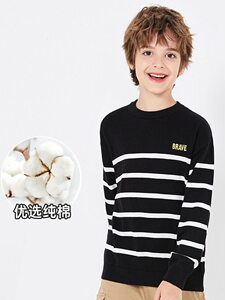 
Authentic Snow Bara boys sweater spring and autumn new medium and large children's striped sweater pure cotton top pullover fashion