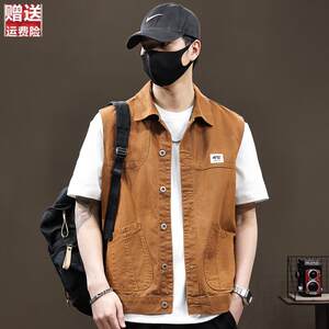 
High-end and handsome casual vest men's pure cotton work vest 2025 spring and summer new trendy brand vest horse clip trendy