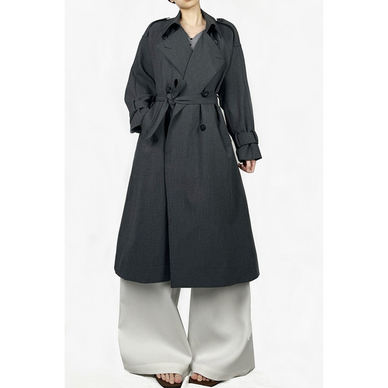 
Jieyu JIEYU Gray Classic Silhouette Large Lapel Mid-length Trench Coat