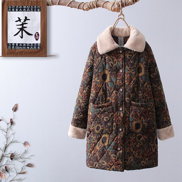 Mom Wears Middle-aged and Elderly Medium and Long Loose Cotton-padded Jackets