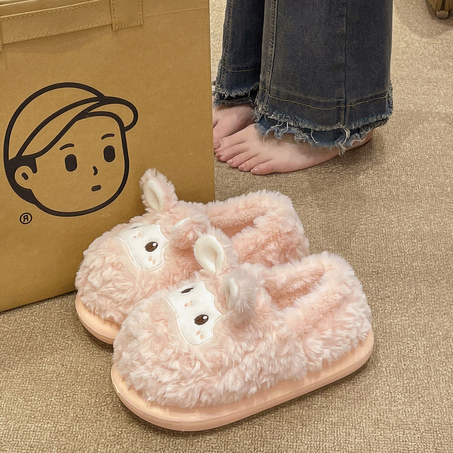 Cotton slippers Women's winter bag cute little lamb couple room home house home thick bottom plush warm cotton shoes men wearing
