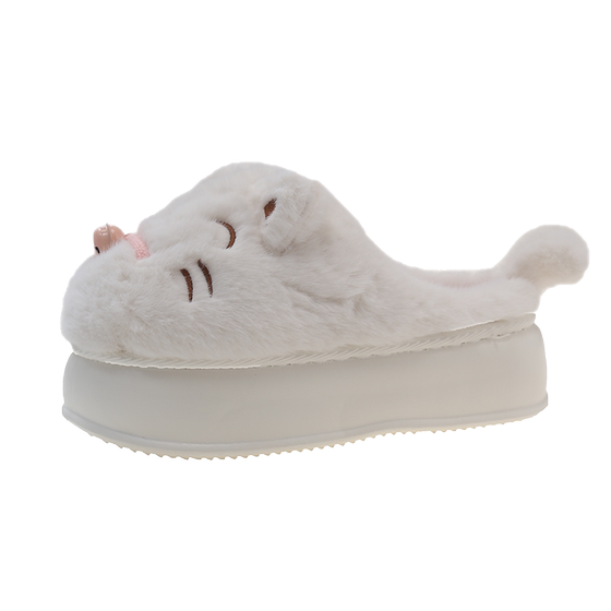 
Cute lucky cat cotton slippers for women in autumn and winter student dormitory indoor plush warm thick sole heightened head slippers